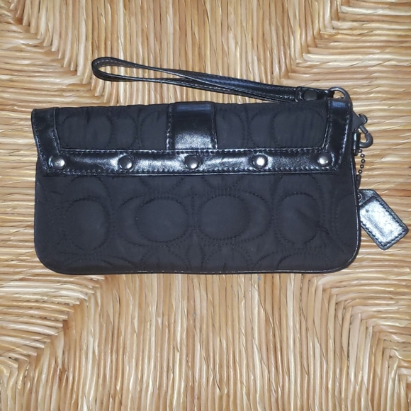 Coach Signature Nylon Leather Trim Wristlet - Picture 5 of 6